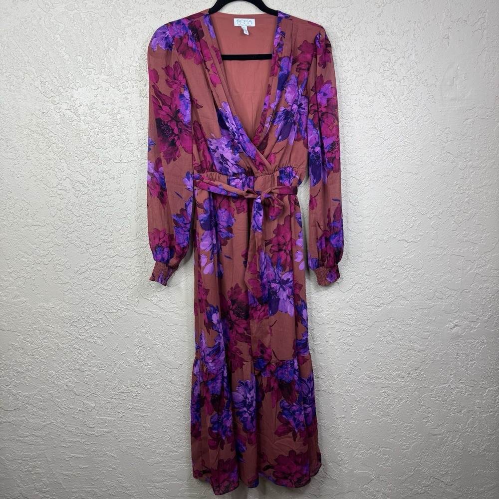 SOFIA JEANS Sofia‎ Vergara Faux Wrap Dress Women's XS Fall Floral Ruffle Pockets
